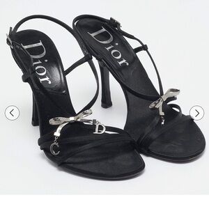 Dior Black Satin Bow Slingback Sandals Size 36.5